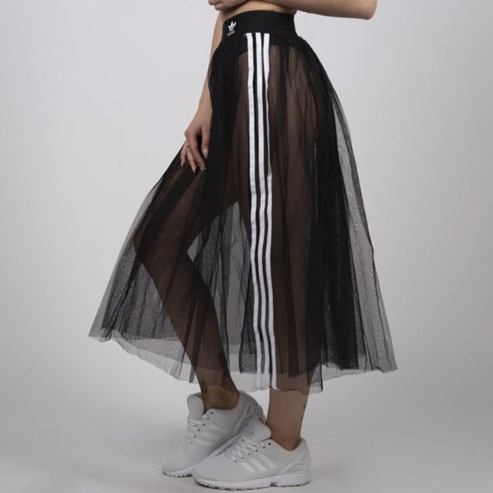 💥HOT ITEM!💥ADIDAS Sleek Pleated Midi Tulle Skirt in Black& White - Picture 2 of 15